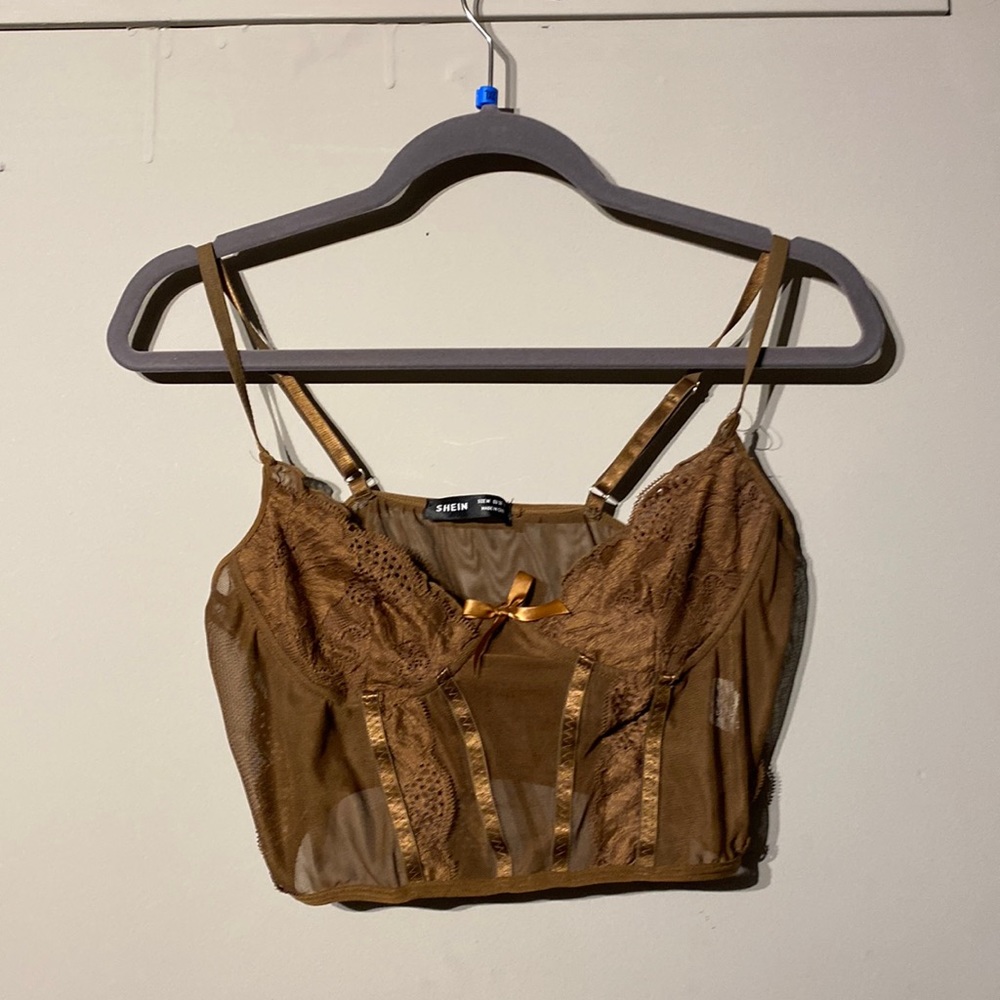 Brown lace crop top ,size small,never worn !